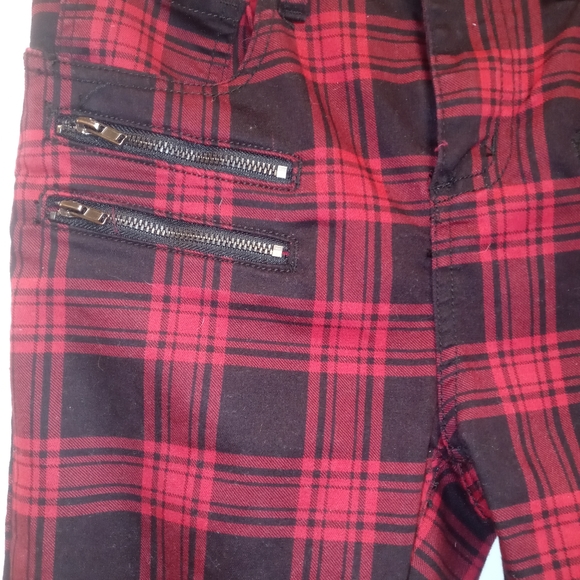 Hi-Rise Super Skinny Red And Black Plaid Jeans Sz 5 - Picture 4 of 6